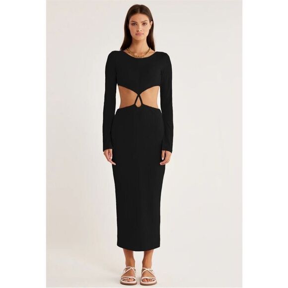 Rumer Oasis Black Ribbed Cut Out Long Sleeve Dress Large NWT‎ - Picture 3 of 12